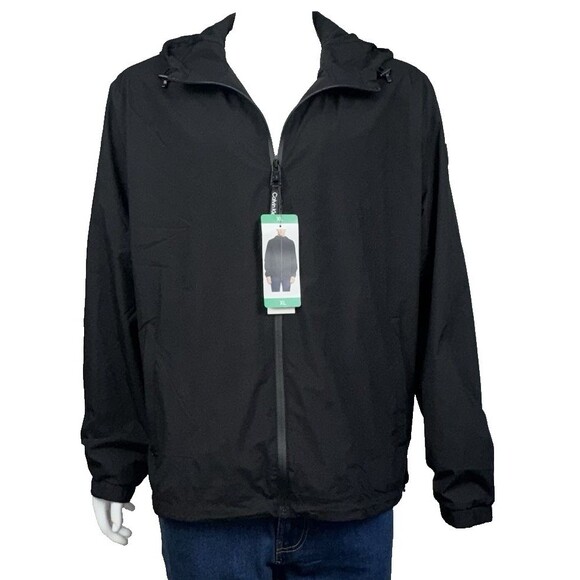 Calvin Klein Mens X-Large Black Full-Zip Hooded Windbreaker Lightweight Jacket - Picture 1 of 12